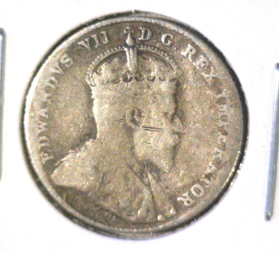 1908 Canada Silver 10 cent coin Very Good Bent KM#10 .0691 ASW