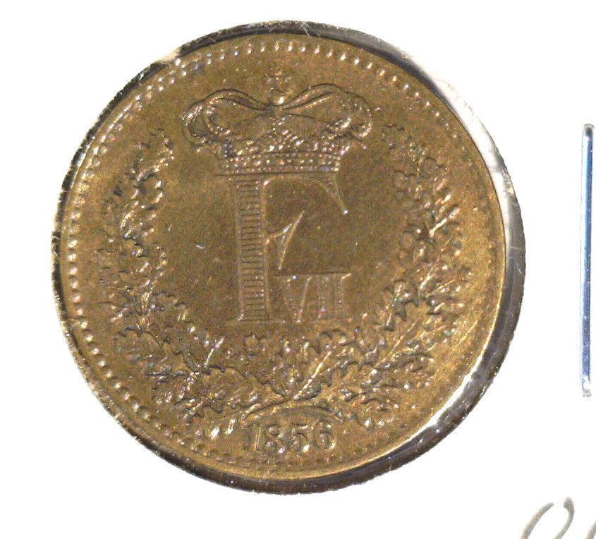 1856 O Denmark Skilling Rigsmont Coin KM#763 UNCIRCULATED