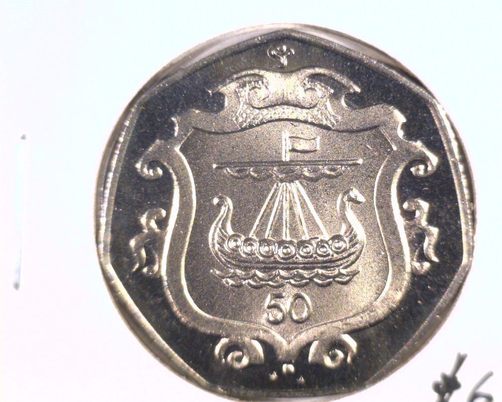 1985 Isle of Man 50 pence prooflike coin KM#148 Viking Long Boat Ship