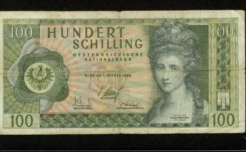 1969 Austria 100 Schilling Note Pick# 145 Hundert Schilling Angelika Kauffmann