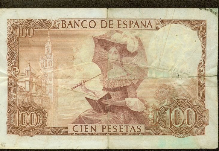 1965 Spain 100 pesetas note Pick# 150 Gustavo Adolfo Bacquer