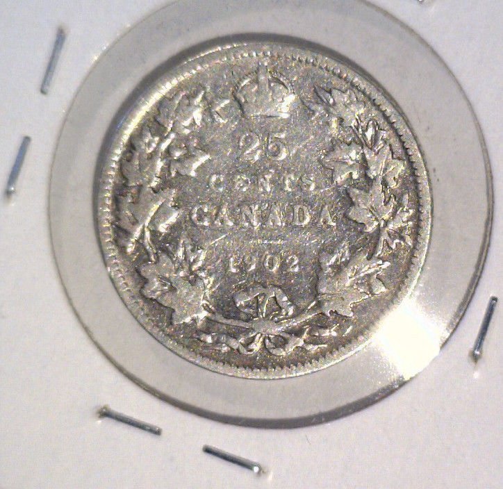 1902 Canada Silver 25 cent coin KM##11 Very Good .1728 ASW