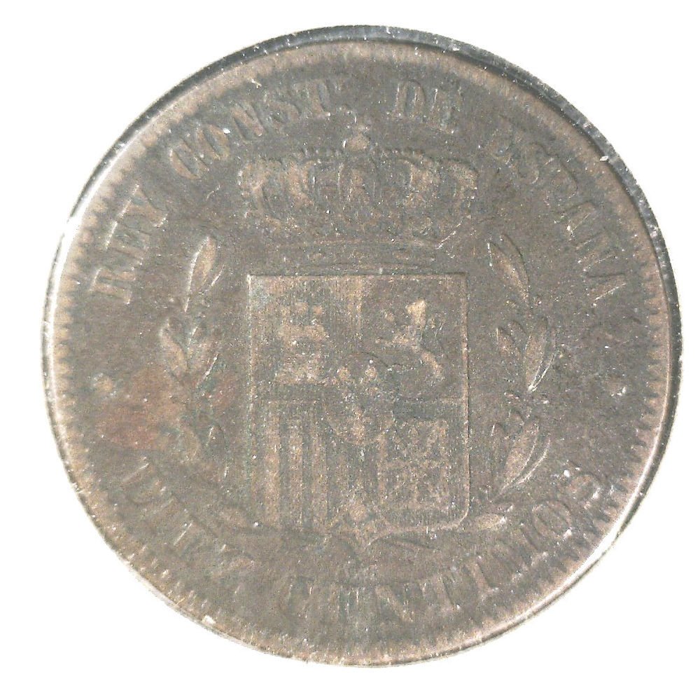 1878 OM Spain 10 centimos coin KM#675