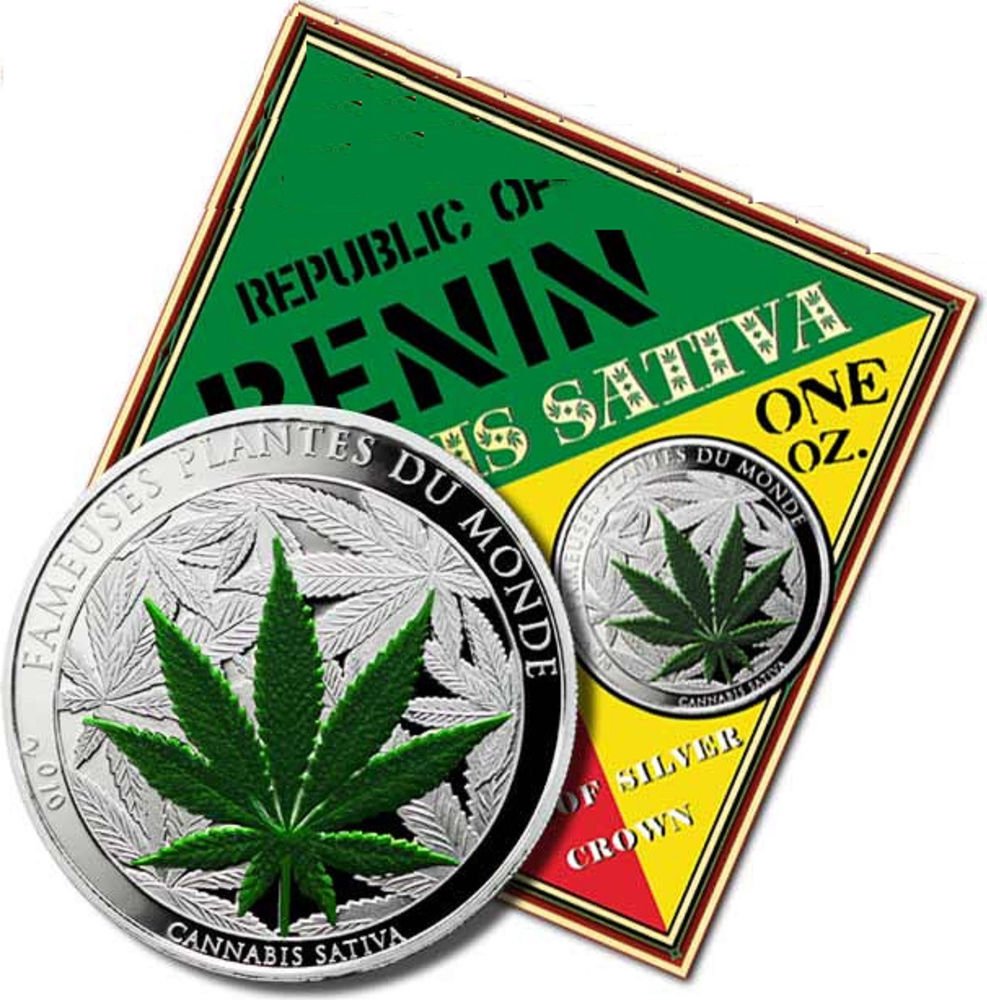 World's First Pure Silver Proof Legal Tender Marijuana Coin .999 fine Benin