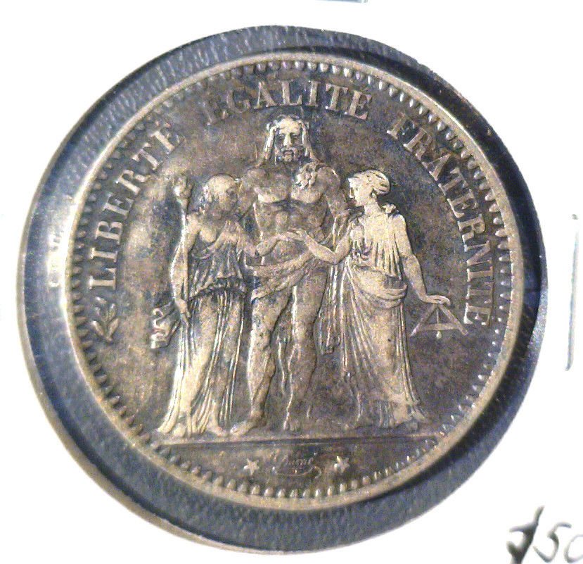 1875 K France 5 Francs Silver Coin KM#820.2 .7234 ASW
