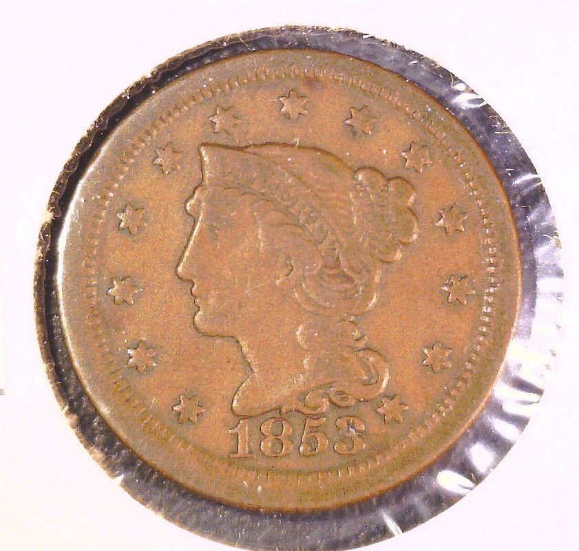 1853 US Braided Hair Large Cent Fine Condition