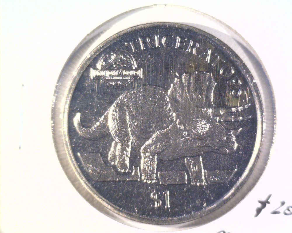 1997 Eritrea Prooflike One Dollar Coin KM#40 Jurassic Park Triceratops