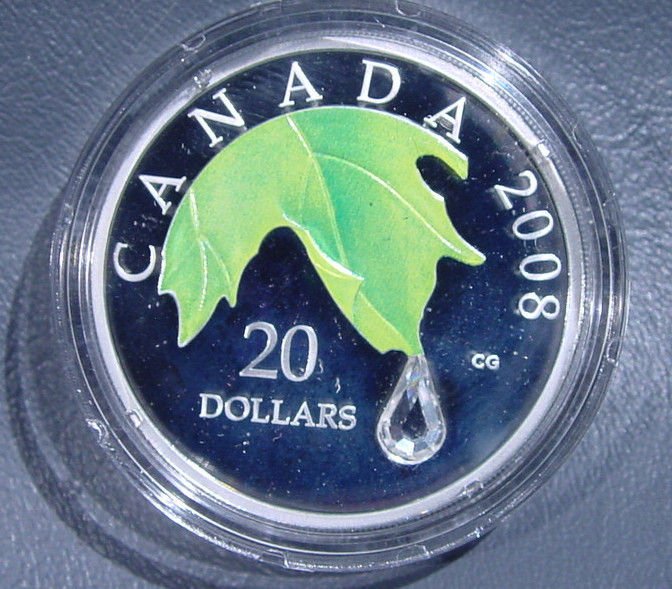 2008 Canada Silver $20 Proof Coin KM#810 Crystal Raindrop OGP COA Only 15,000