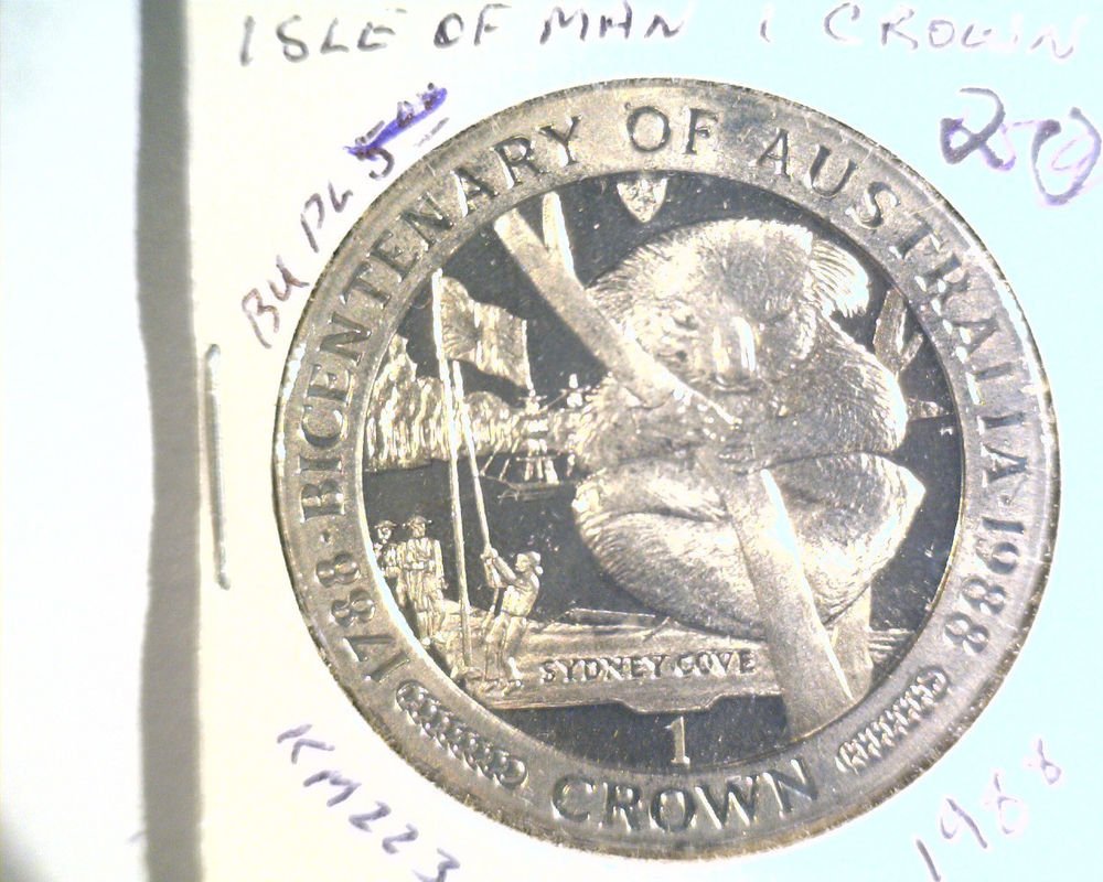 1988 Isle of Man BU Crown Coin Brilliant Uncirculated KM#223 Australia 200 Years