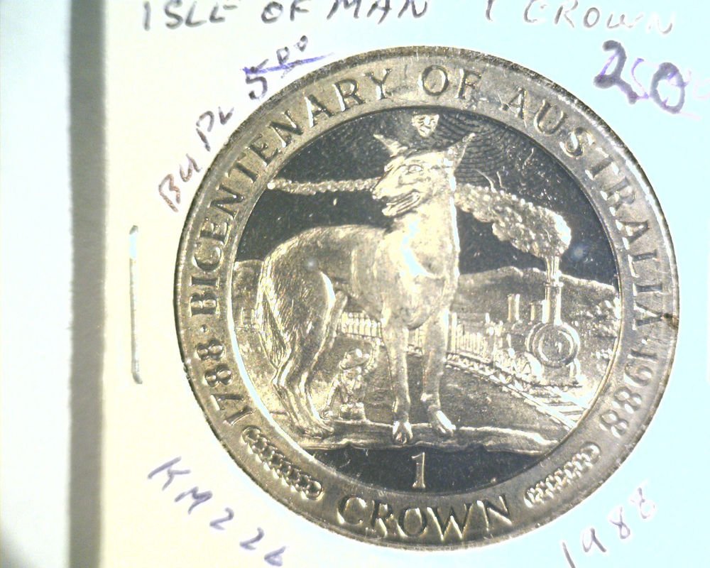 1988 Isle of Man BU Crown Coin Brilliant Uncirculated KM#226 Australia 200 Years