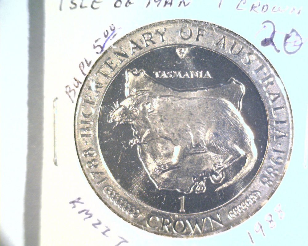 1988 Isle of Man BU Crown Coin Brilliant Uncirculated KM#227 Australia 200 Years