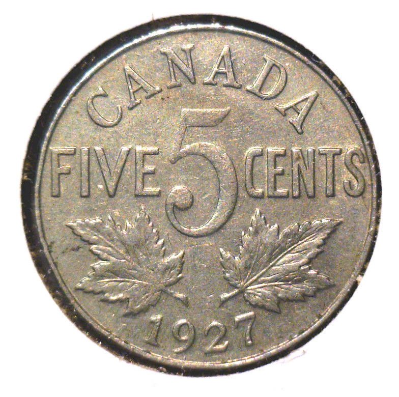 1927 Canada 5 cent coin VF George V KM#29
