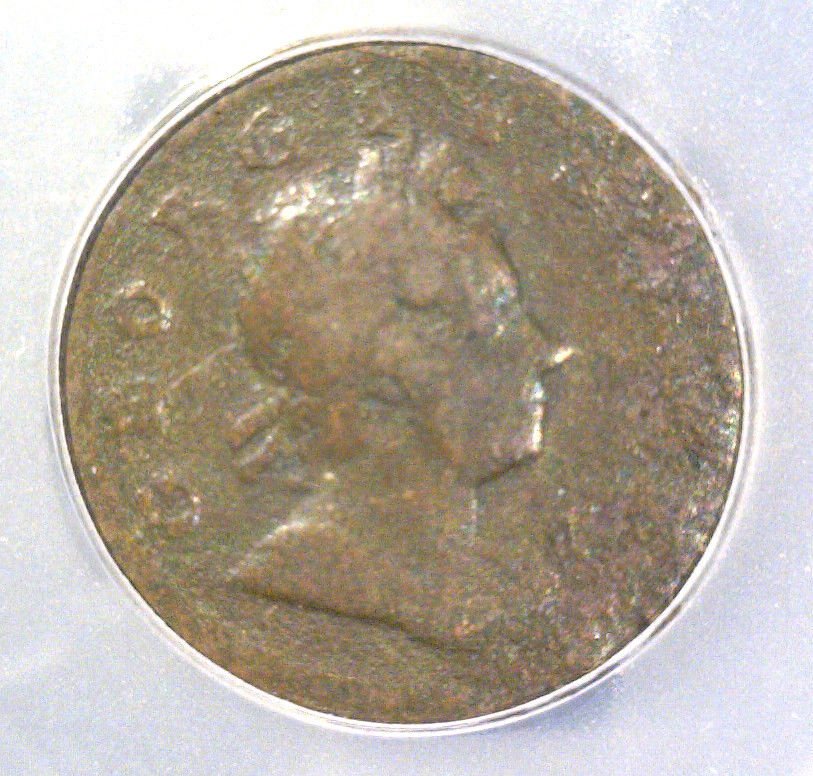 1718 Great Britain Half Penny Coin ICG G06 details corroded KM#549