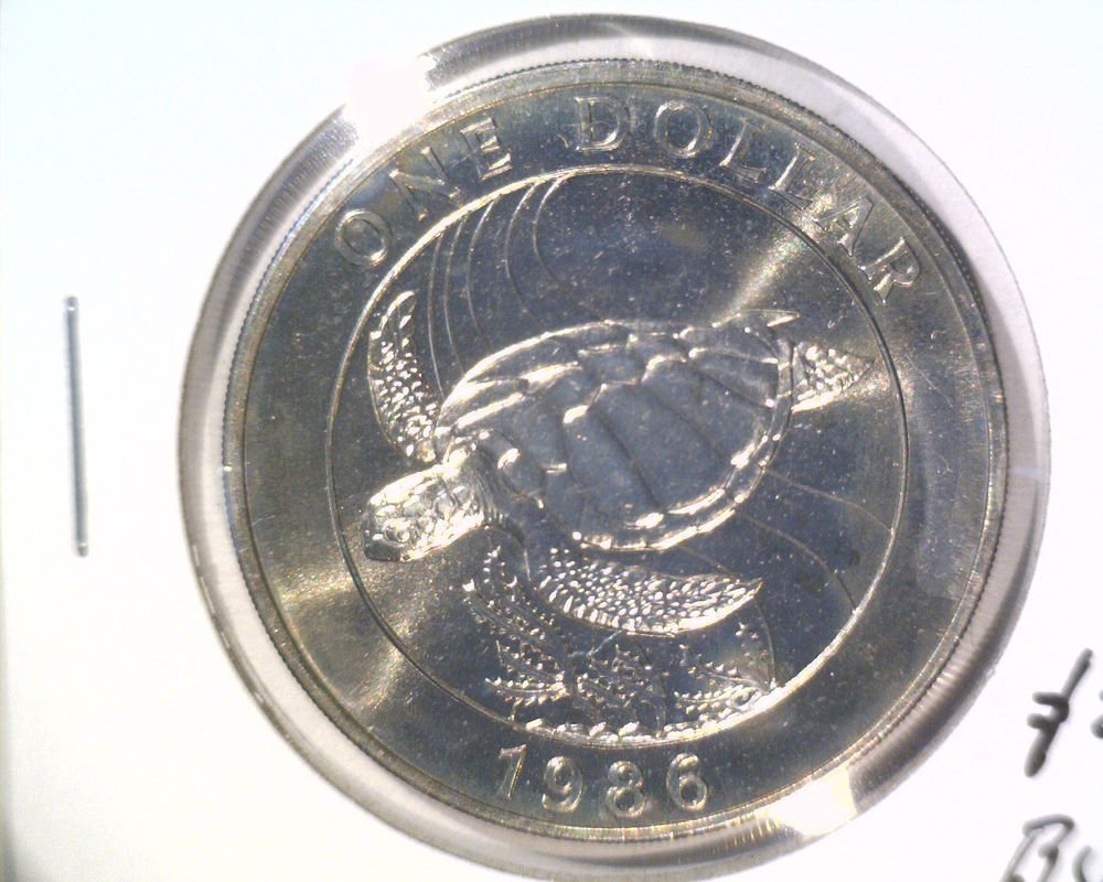 1986 Bermuda One Dollar Coin BU KM#49 Sea Turtle World Wildlife Fund