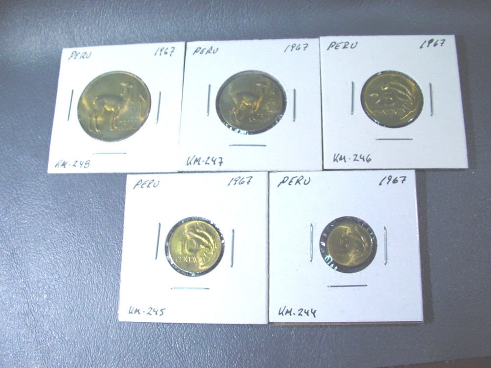 1967 Peru BU Year Set KM# 244 245 246 247 248 5,10,20 centavos, Un Sol,1/2 Sol