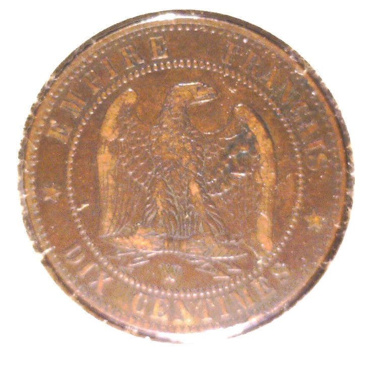 1854 W France 10 centimes coin KM#771.7 Napoleon III