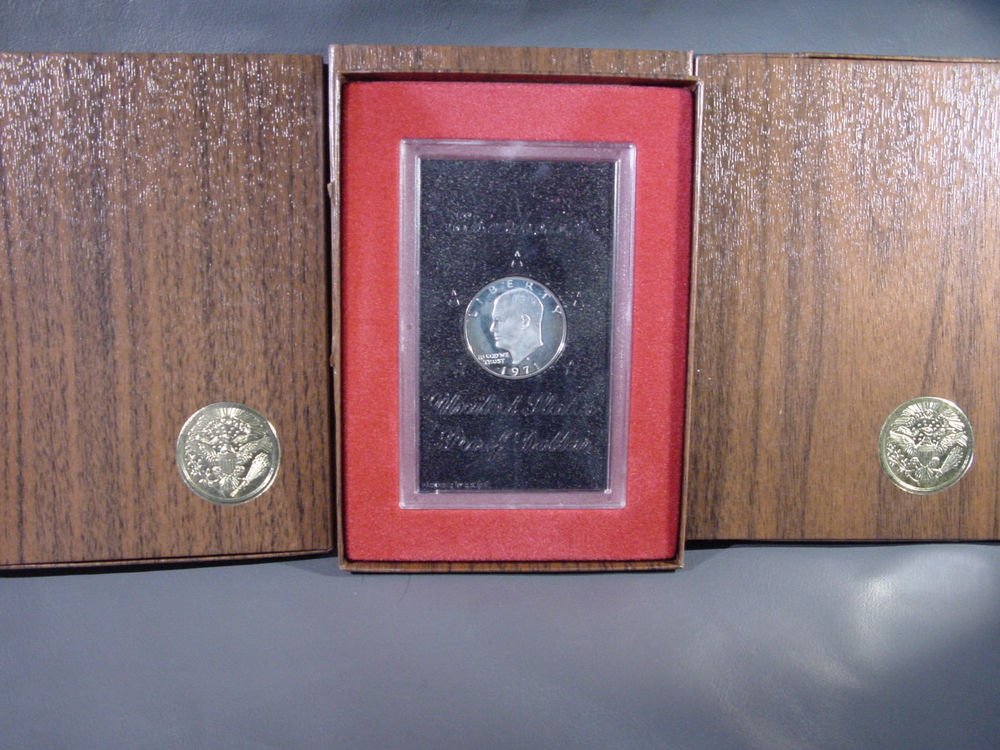 Set of 3 1971 S Proof Ike Silver Dollars Brown Ikes with complete original pkg