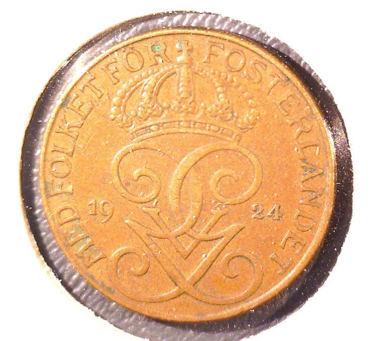 1924 Sweden 5 Ore Coin KM#779.2