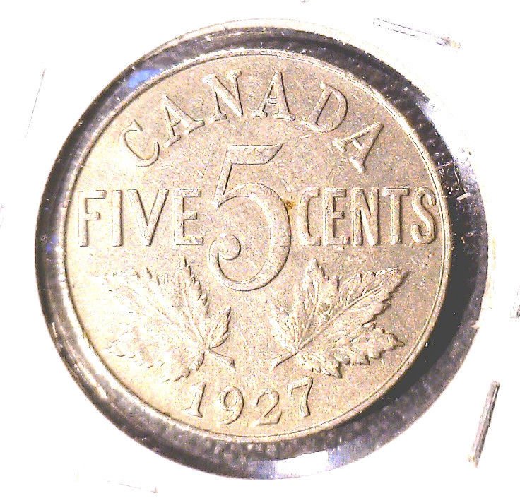 1927 Canada 5 cent coin XF George V KM#29