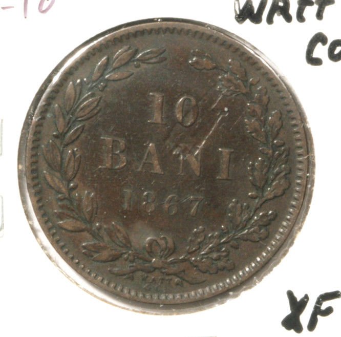 ERROR ! 1867 Romania 10 Bani Coin XF KM# 4.2 Watt & Co. Planchet Defect Rumania