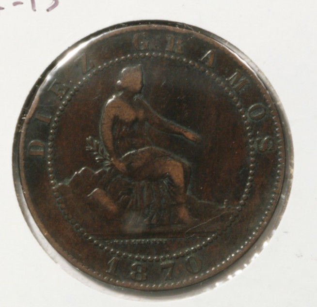 1870 OM Spain 10 Centimos Coin KM#663 Diez Centimos