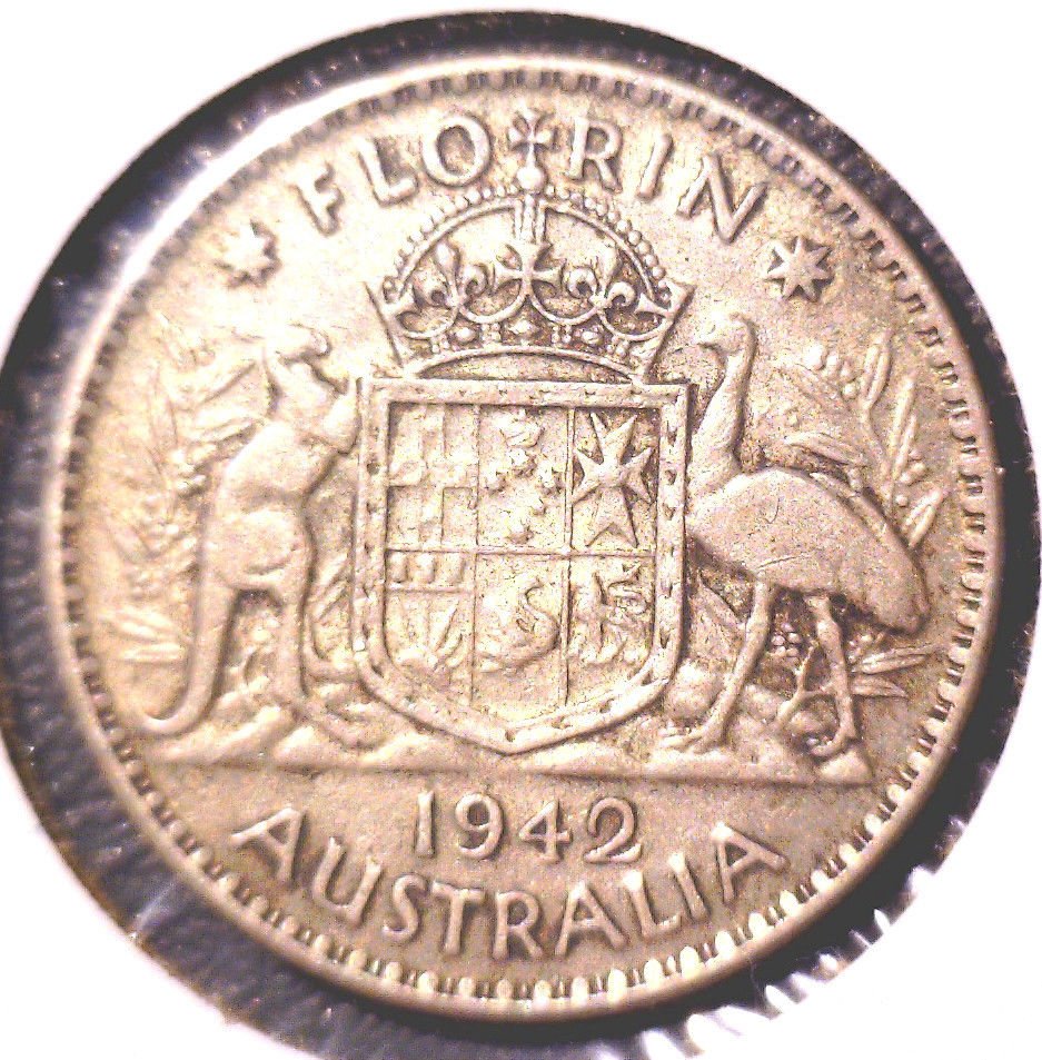 1942 Australia Silver Florin Coin KM#40 .3363 ASW
