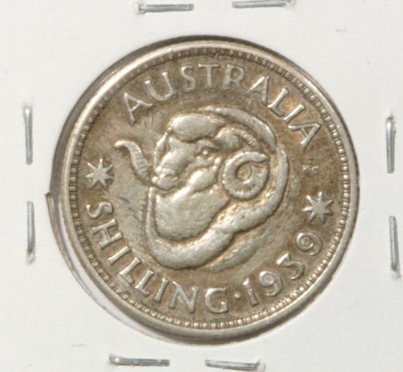 1939 Australia Silver Shilling Coin.1680 ASW Ram's Head Sheep Ranching
