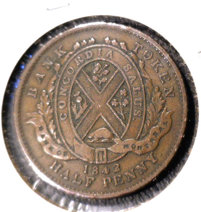 1842 Half Penny Token Bank of Montreal TN-18 XF condition Province of Canada