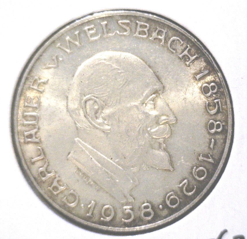 Austria 1958 Silver 25 Schilling Coin BU .3344 ASW KM#2884 Chemist Welsbach