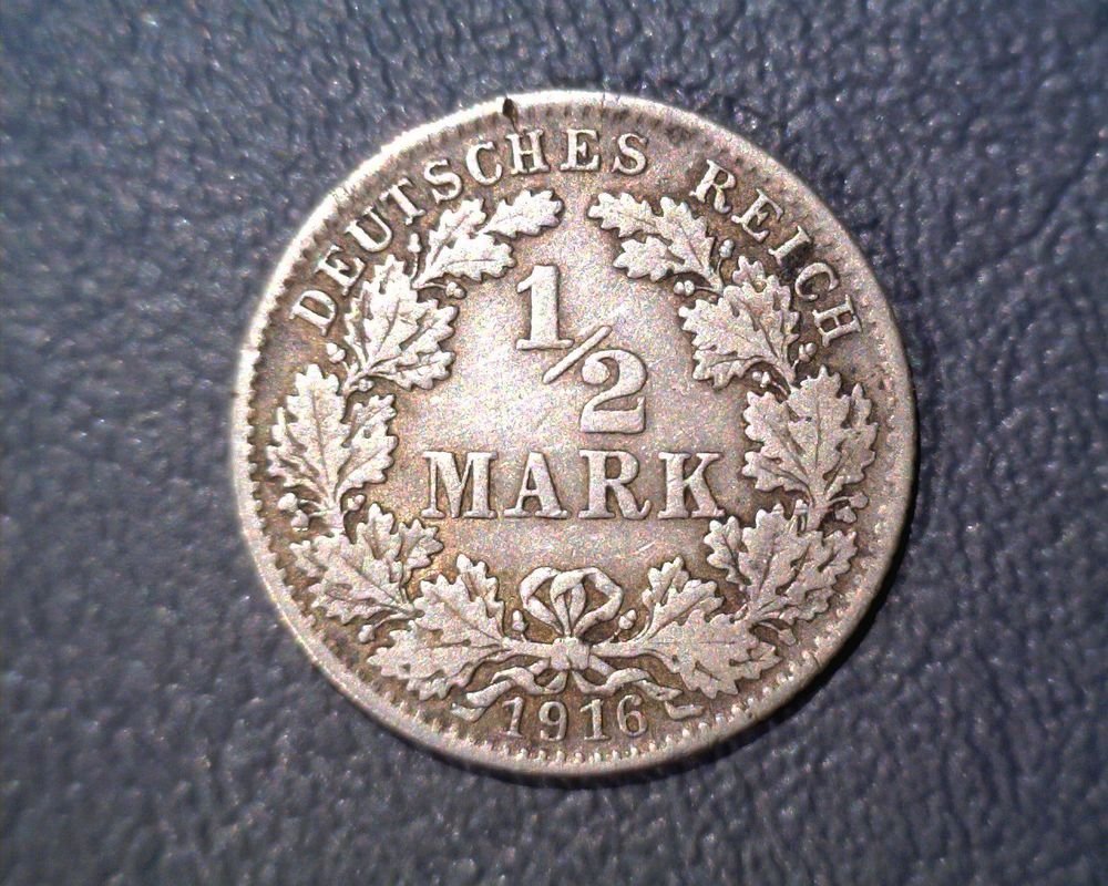 Germany 1916-D 1/2 Mark KM# 17 Silver !