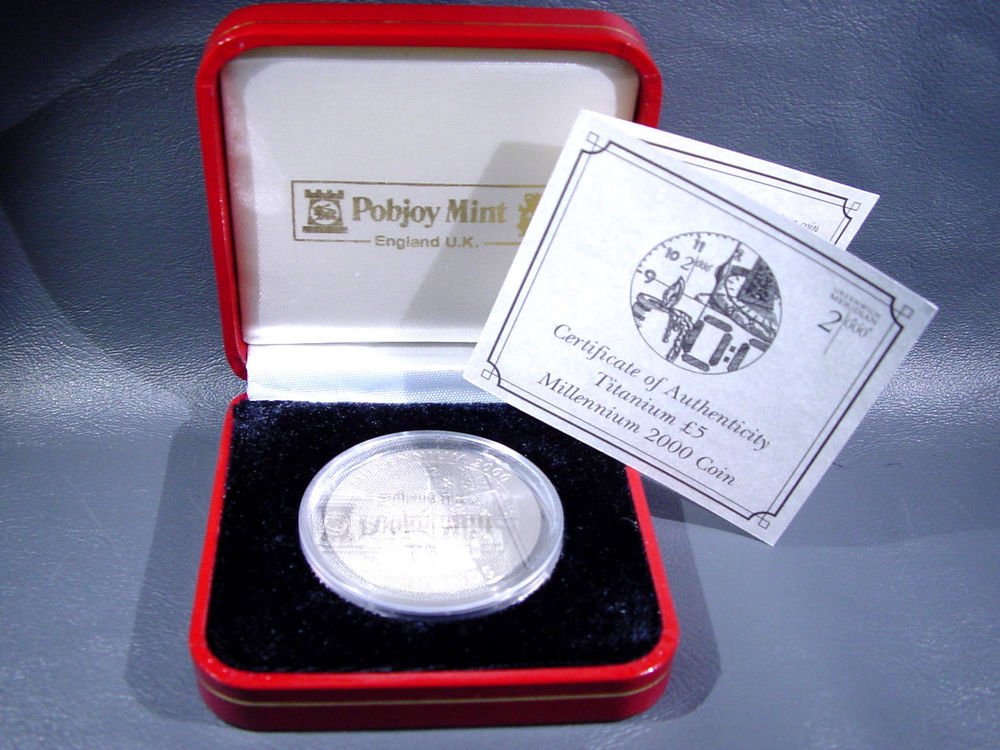 Gibraltar 2000 Millennium Titanium 5 pounds proof coin OGP COA Ltd. Ed. 25,000
