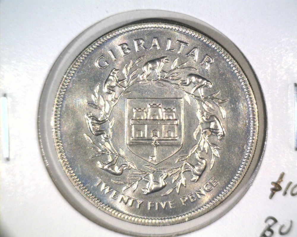 1977 Gibraltar 25 pence Coin KM#10 BU Queen's Silver Jubilee