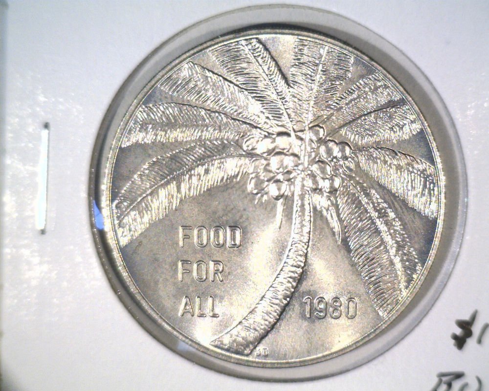 1980 Western Samoa One Tala Coin KM#38 BU FAO Issue Coconut Palm Tree