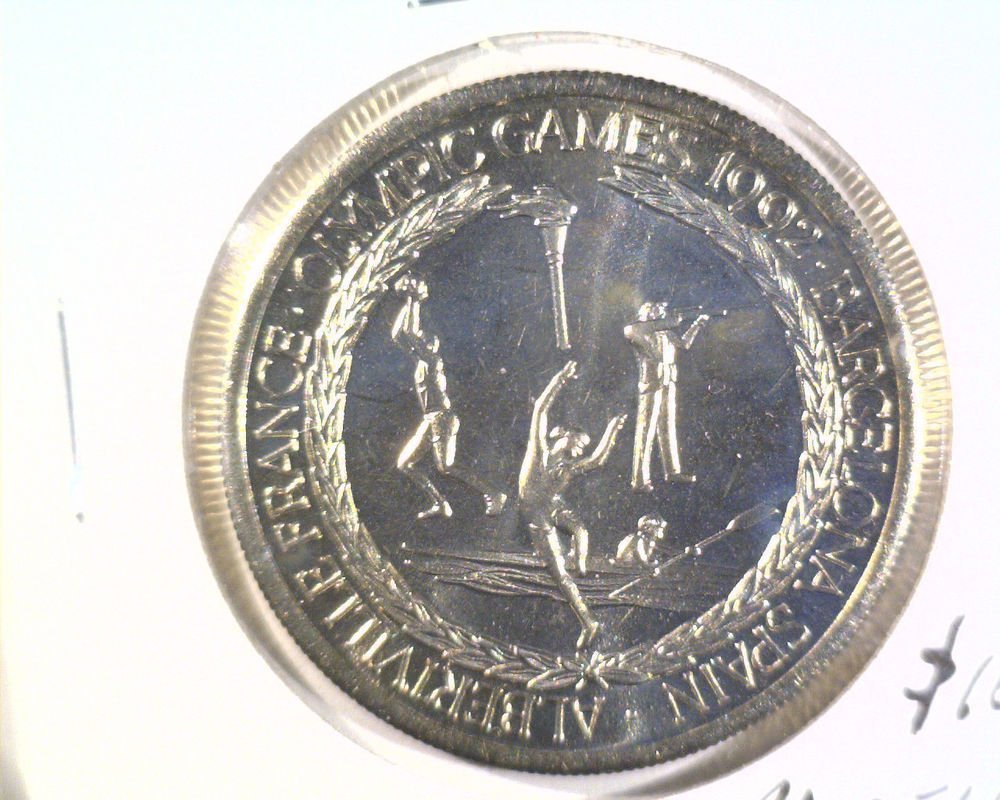 1992 Turks & Caicos 5 Crowns Prooflike coin KM#71 Olympics Albertville Barcelona