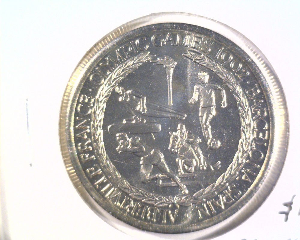 1992 Turks & Caicos 5 Crowns Prooflike coin KM#68 Olympics Albertville Barcelona