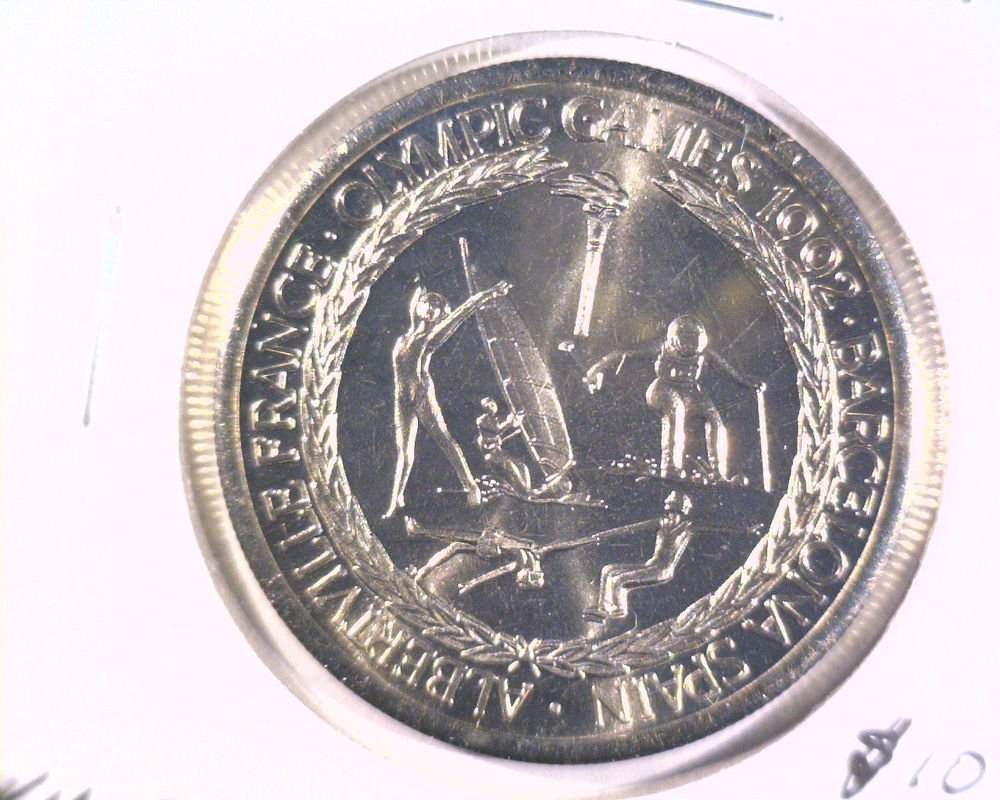 1992 Turks & Caicos 5 Crowns Prooflike coin KM#72 Olympics Albertville Barcelona