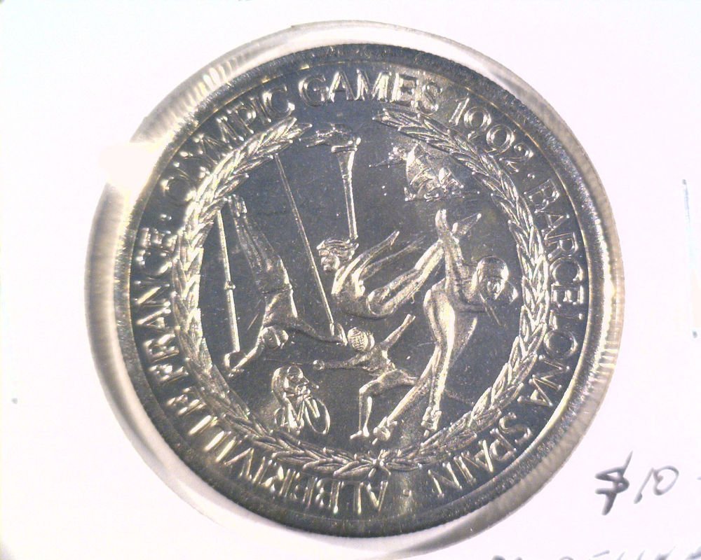 1992 Turks & Caicos 5 Crowns Prooflike coin KM#69 Olympics Albertville Barcelona