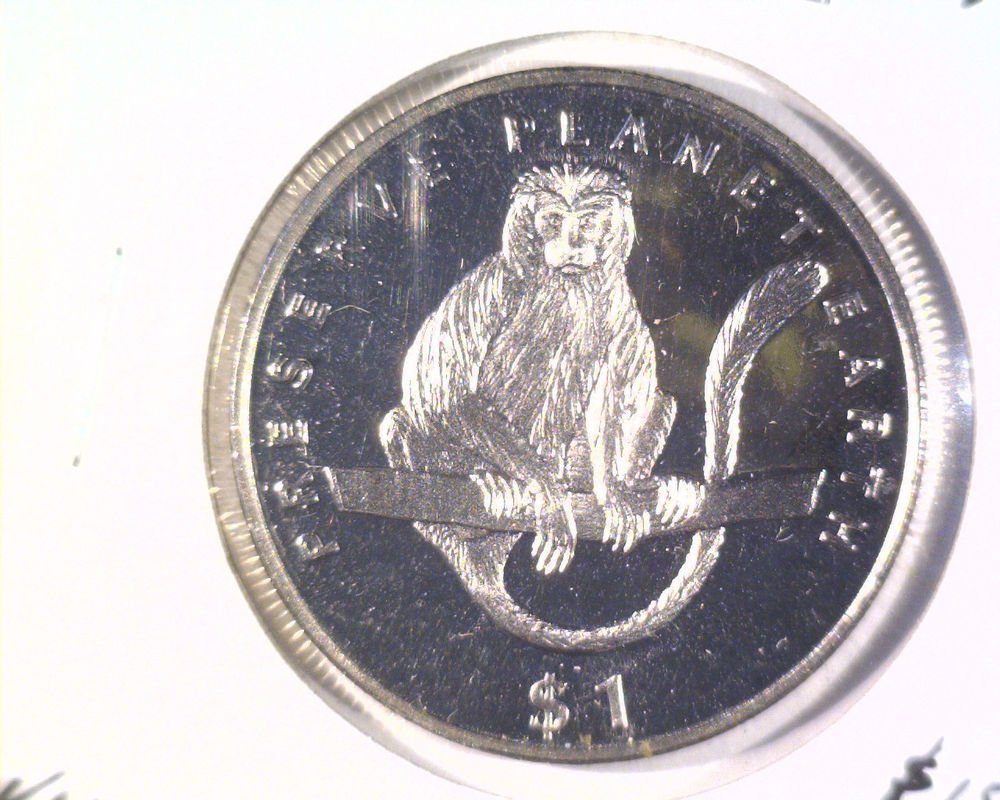 1994 Eritrea Prooflike One Dollar Coin KM#17 Wildlife Colobus Monkey