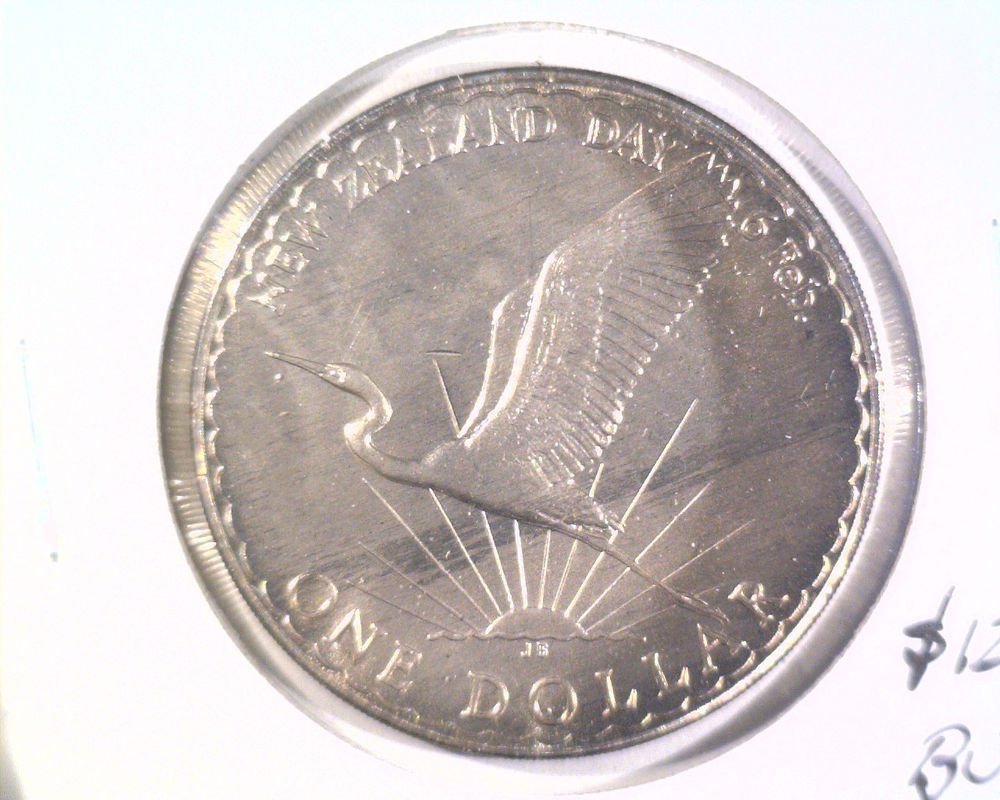 1974 New Zealand One Dollar BU Coin KM#45 Great Egret Bird