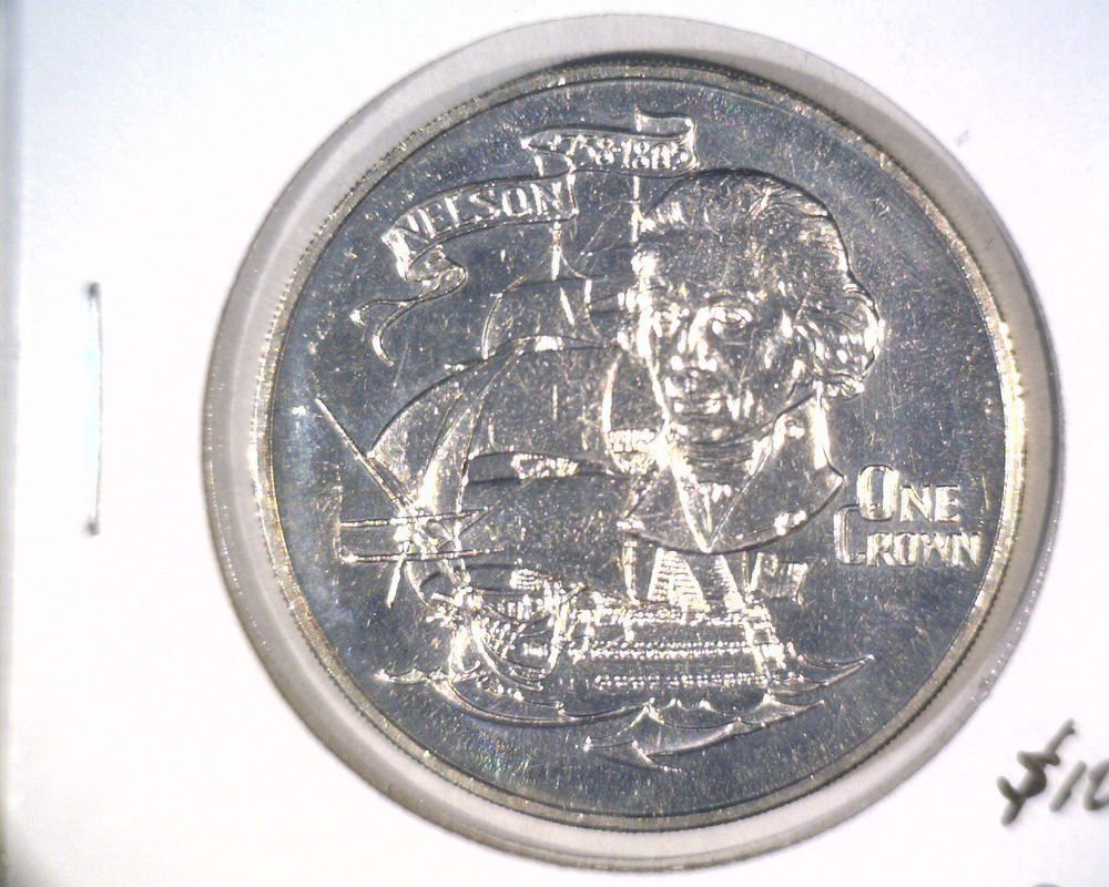 1980 Gibraltar One Crown Coin KM#12 BU Death of Nelson 175th Anniversary Ship