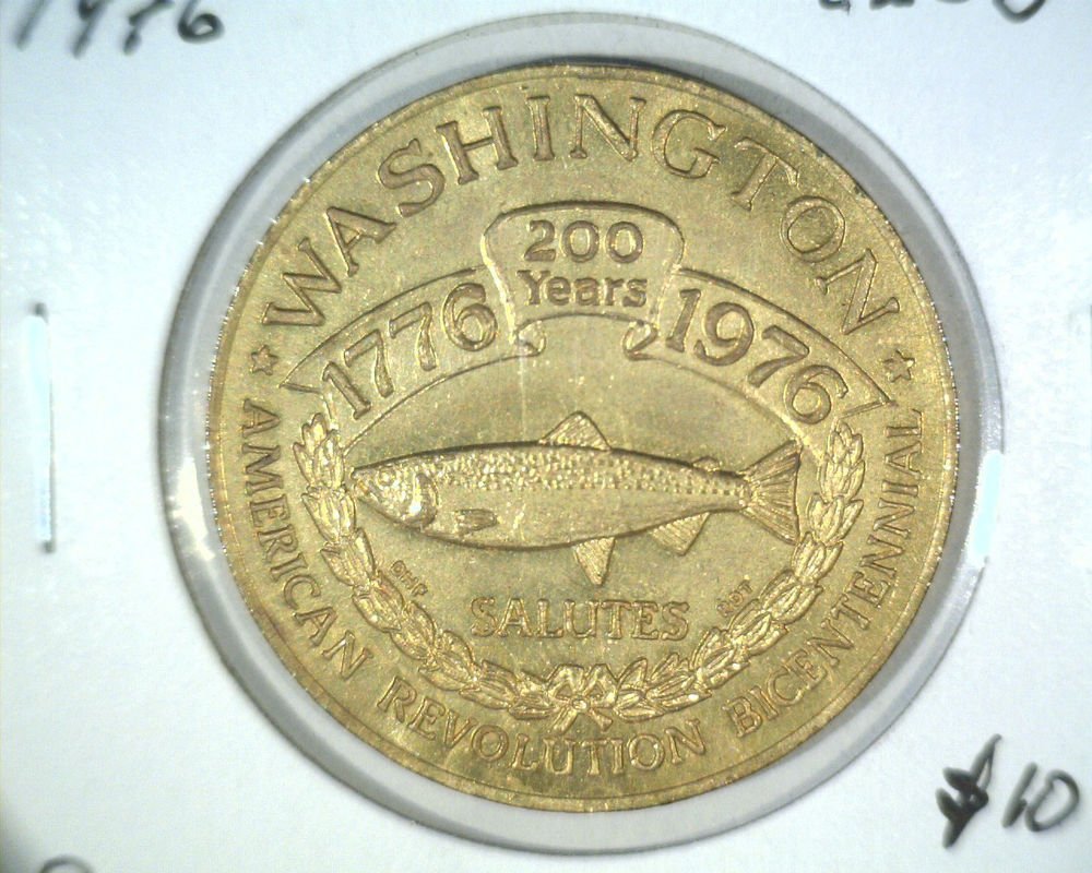1976 Washington State Bicentennial Medal Gray's Harbor Coin Club Salmon Fish