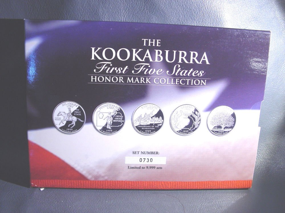 2 ounce Silver Kookaburra 1999 Honor Collection 1st Five US State Quarters .999