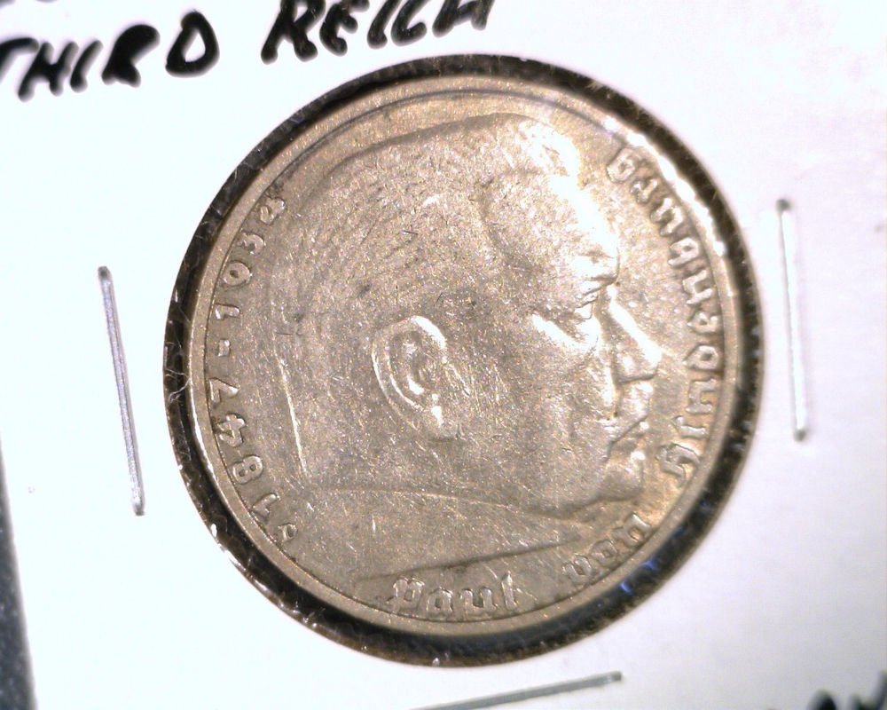 Germany 3rd Reich 1935D Silver 5 Marks Coin KM#86 Hindenburg .4016 ASW Nazi