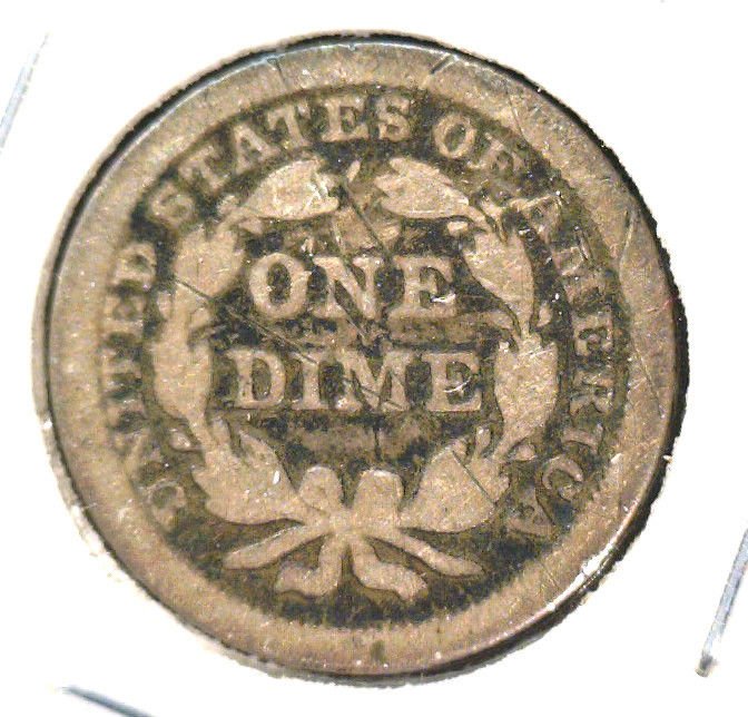1853 US Seated Liberty Silver Dime 10 cents Good Details Scratched