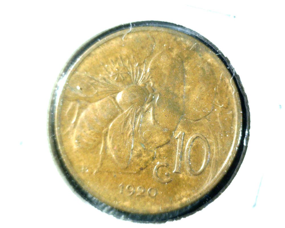 1920 Italy 10 Centesimi Coin KM#60 VERDI Vittorio Emanuele Rei d'Italia Honeybee