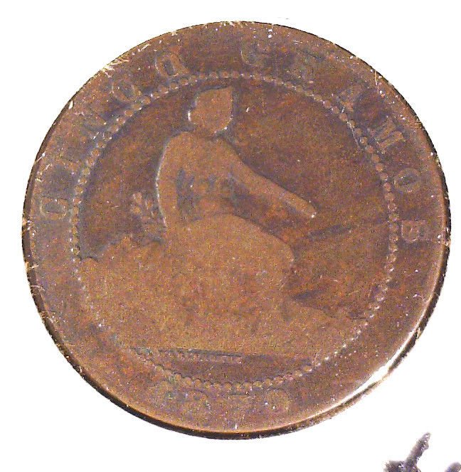 1870 OM Spain 5 centimos coin KM#662