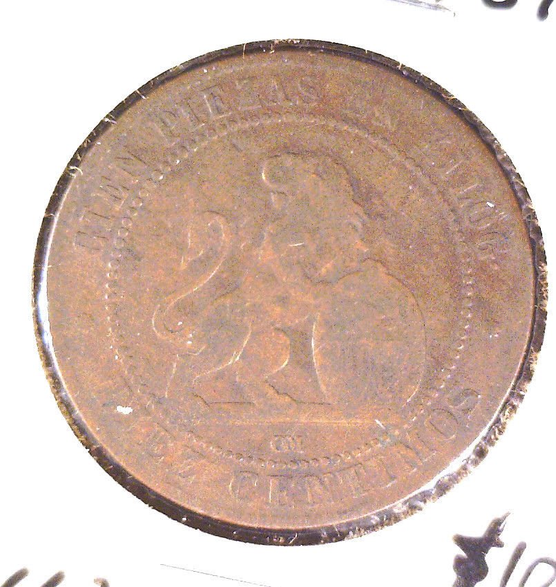 1870 OM Spain 10 Centimos Coin KM#663 Diez Centimos