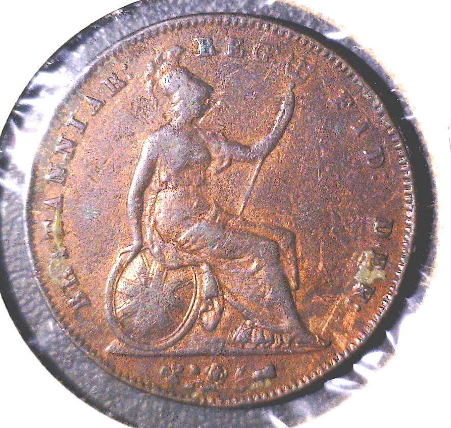 1854 Great Britain Penny KM#739 Fine Details Environmental Damage / Cleaned