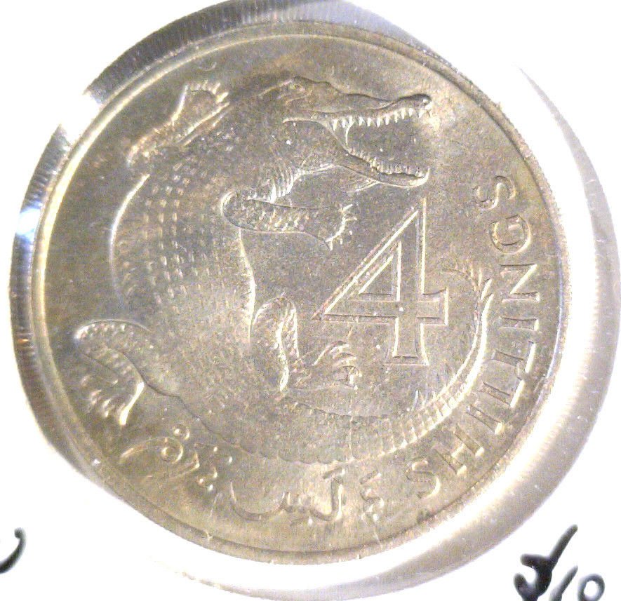 1966 Gambia 4 shillings coin KM#6 BU Crocodile