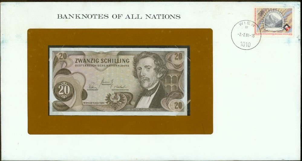 1967 Austria 20 Schilling Note Pick#142 CRISP UNCIRCULATED ! In Sealed envelope